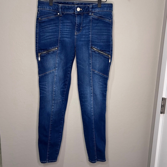 WHBM White House Black Market Jeans Skinny Ankle Zipper Trendy Moto Embellished - Picture 1 of 12